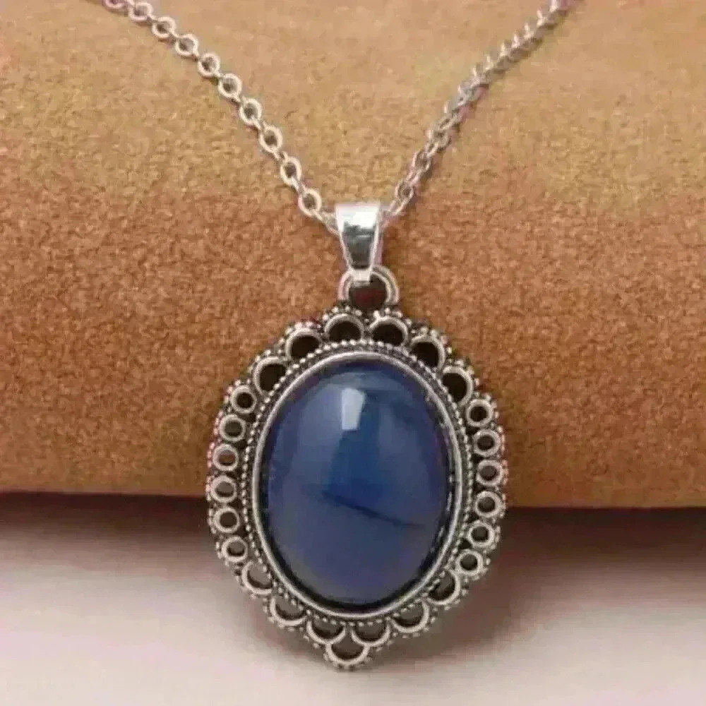 Oval Leland Blue Gemstone Over Sterling Silver Chain
